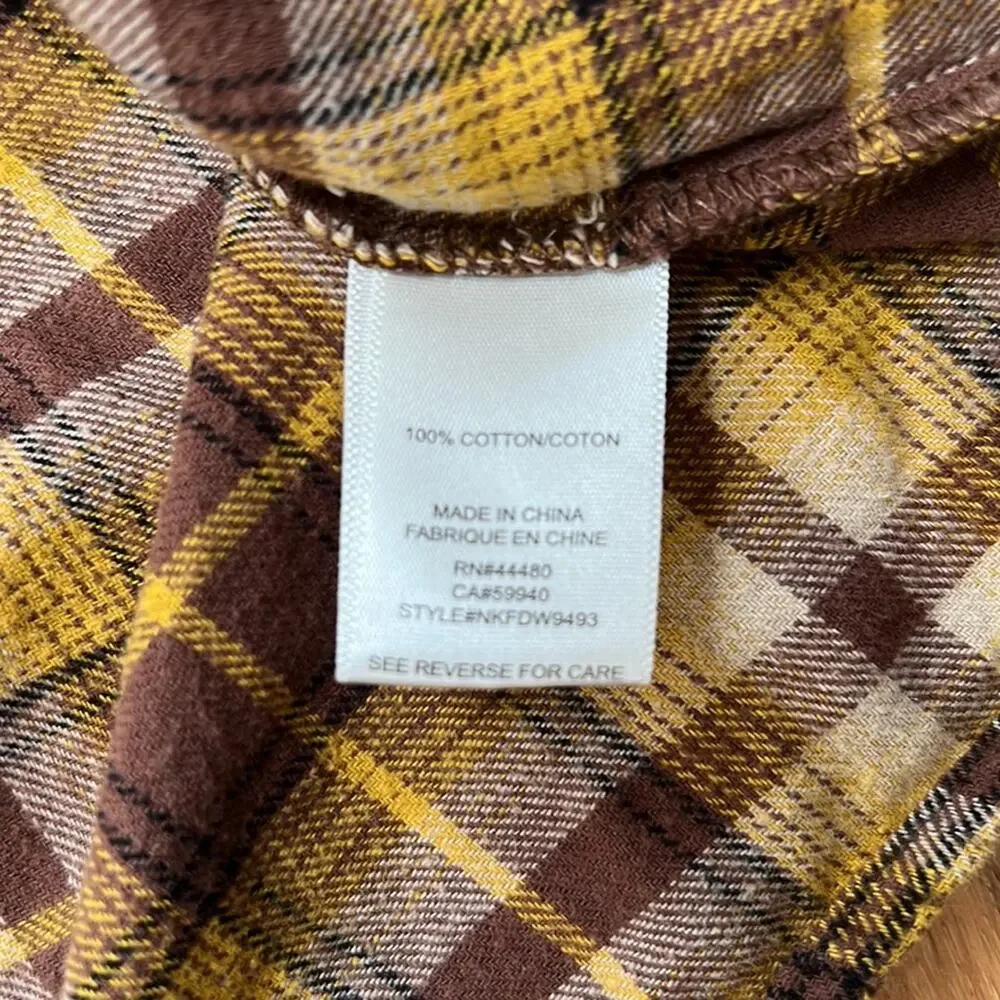 Girl Love Fire Yellow Brown Plaid Fleece Cotton Shirtdress (Youth L)